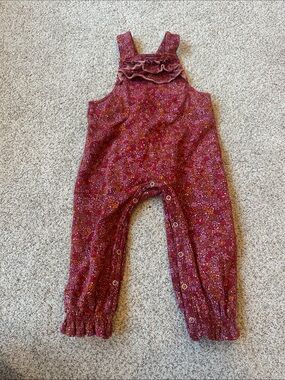 Musli Girls' Ruffled Floral Overalls Burgundy Ruffle 9-12 months
